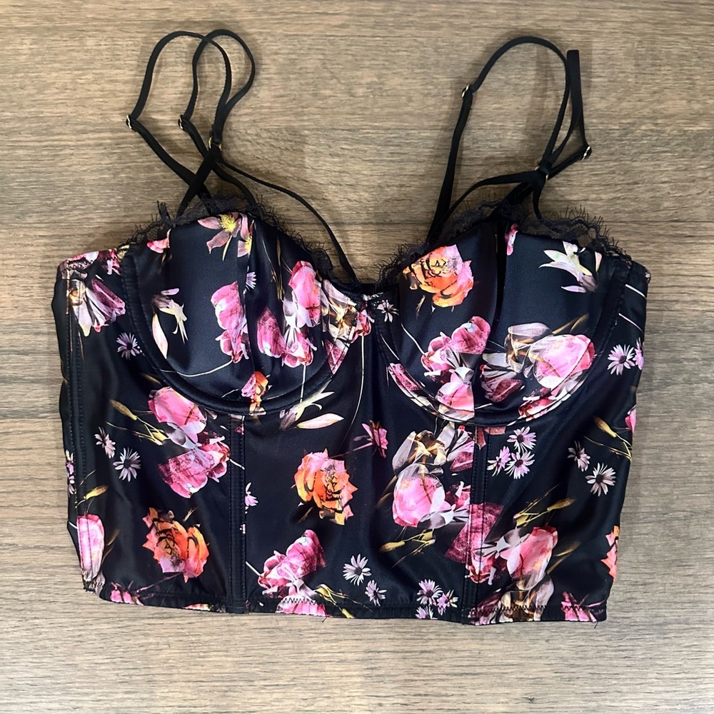 Victoria Secret Very Sexy Light Lined Floral Bustier Top/Longline Bra-size 34B